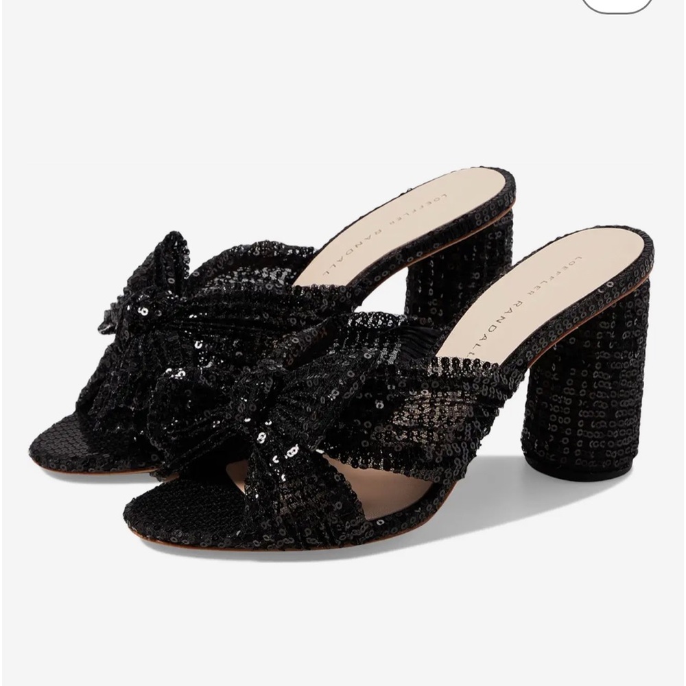 Loeffler Randall Black Sequin Knotted Mule Heels